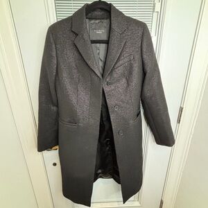 Talbots Sz 4 Black Wool Blend Shimmery Boucle Knee Length Dressy Overcoat
